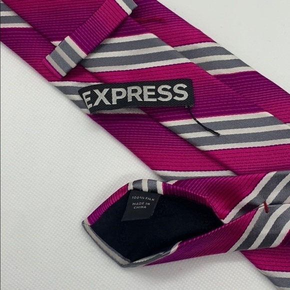 Men’s express pink and silver stripe silk tie - Picture 4 of 4